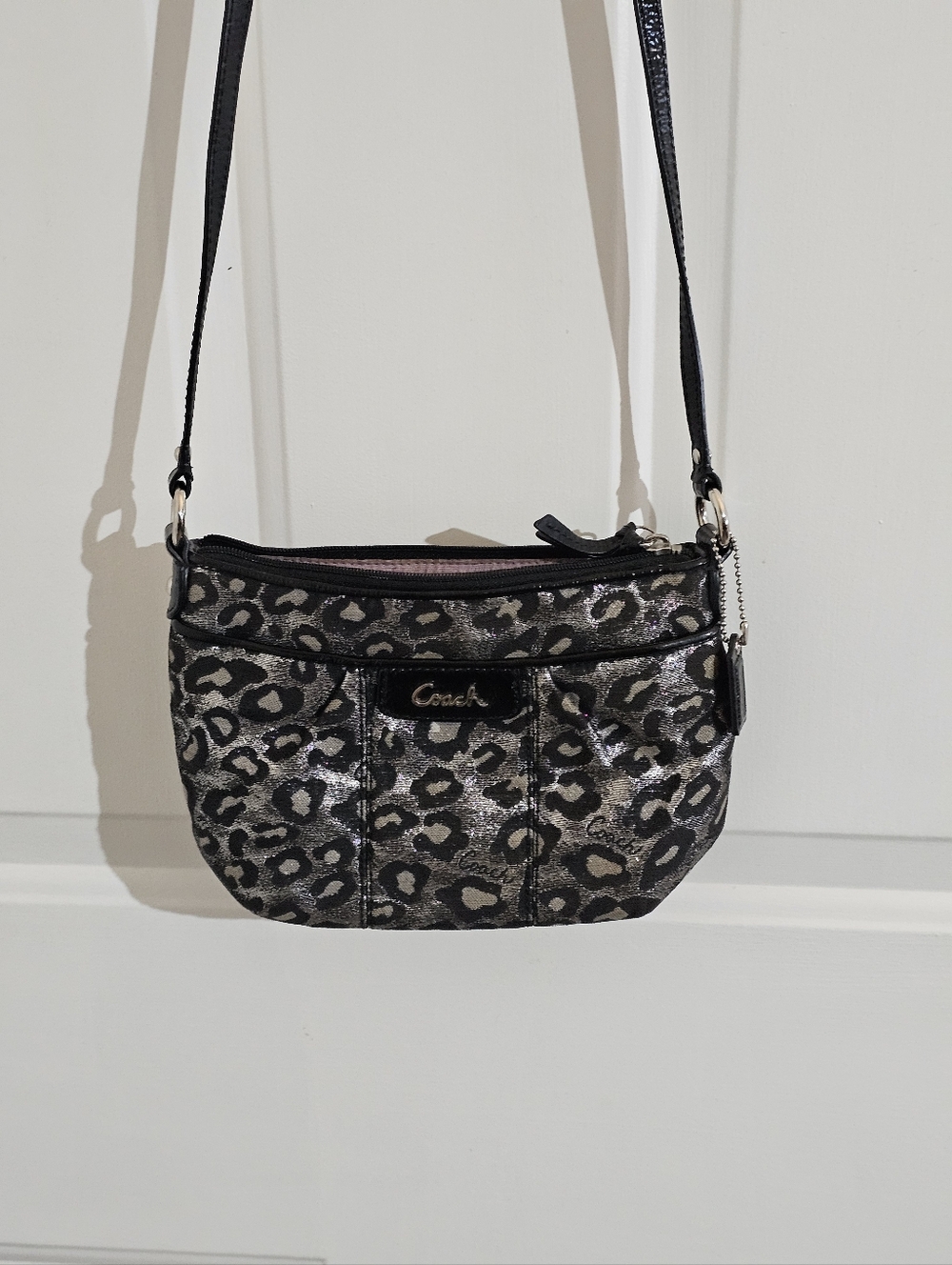Coach Leopard-Print Black and Silver Ocelet Crossbody Bag